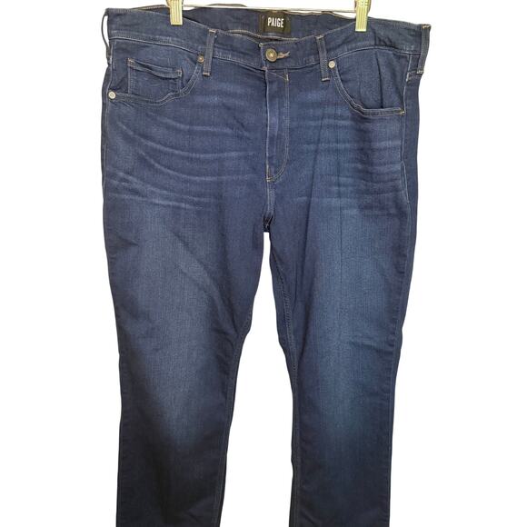 PAIGE Normandie Straight Leg Jeans Men’s Size 38x30 Dark Wash Blue Denim Stretch - Picture 2 of 7
